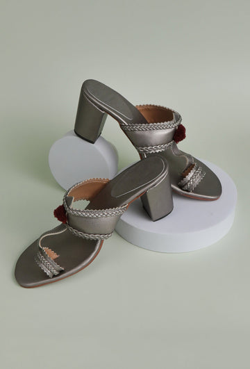 Silver Cruelty-Free Leather Heeled Sandals – Stylish & Ethical